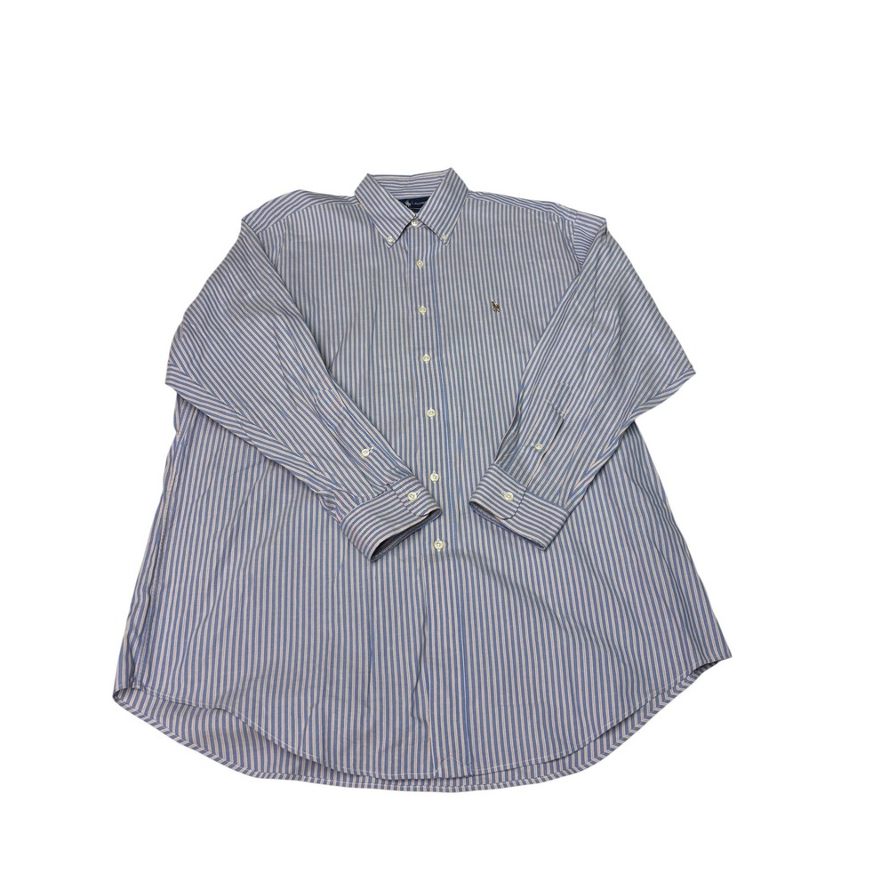 Polo Ralph Lauren Yarmouth Blue Tan Striped Button Down Shirt Mens 16.5-33 L